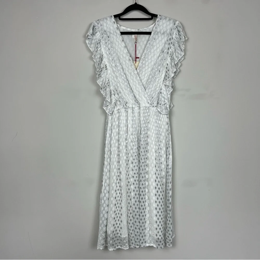 NWT ANTHROPOLOGIE RAGA WHISKED AWAY SURPLICE DRESS IN SILVER WHITE SIZE SMALL - Picture 6 of 15